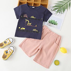 Kid's Boys' T-shirt  Shorts 2 Pieces Short Sleeve MXY06816 Royal BlueMXK06651 Orange Cartoon Car Cotton Chic  Modern Casual Lightinthebox