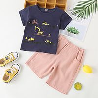 Kid's Boys' T-shirt  Shorts 2 Pieces Short Sleeve MXY06816 Royal BlueMXK06651 Orange Cartoon Car Cotton Chic  Modern Casual Lightinthebox - thumbnail