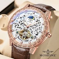 MOHDNE Band Mechanical Watch for Men Analog Automatic self-winding Formal Style Tourbillion Stylish Formal Style Waterproof Noctilucent Moon Phase Alloy PU Leather Fashion Hollow Heart Lightinthebox - thumbnail