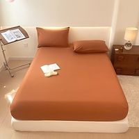1Pc 100% Cotton Bed Fitted Sheet Solid Color Bed Cover Elastic Mattress Cover Single And Double Deluxe Double Bed Cover Multiple Sizes Available Lightinthebox - thumbnail