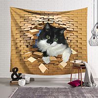 Wall Tapestry Art Decor Blanket Curtain Hanging Home Bedroom Living Room Decoration Polyester Cat Watching Break the Bricks miniinthebox - thumbnail
