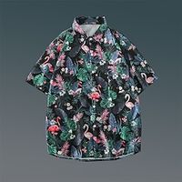 Men's Shirt Summer Hawaiian Shirt Floral Flamingo Graphic Prints Leaves Turndown Light Yellow Apricot Black Yellow Pink Outdoor Street Short Sleeves Button-Down Print Clothing Apparel Tropical Lightinthebox - thumbnail