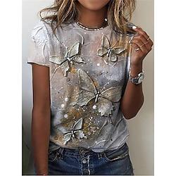 Women's T shirt Tee Butterfly Daily Print Yellow Short Sleeve Fashion Modern Crew Neck Summer Lightinthebox