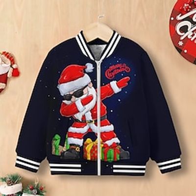 Christmas Boys 3D Santa Claus Jacket Long Sleeve Fall Winter Active Streetwear Cool Polyester Kids 3-12 Years V Neck Zip Street Daily Regular Fit Lightinthebox