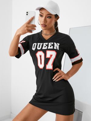 Casual Letter V-neck Short Sleeves Mini Dress Casual Letter V-neck Short Sleeves Mini Dress