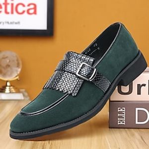 Men's Loafers  Slip-Ons Tassel Loafers Plus Size Leather Loafers Walking Business Casual Daily Office  Career PU Plush Height Increasing Loafer Black Green Spring Fall miniinthebox
