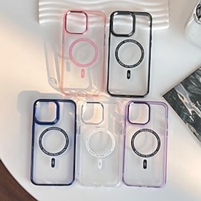 Phone Case For iPhone 15 Pro Max Plus iPhone 14 13 12 Pro Max Plus Back Cover With Magsafe Transparent Support Wireless Charging Shockproof Solid Color TPU Acrylic miniinthebox