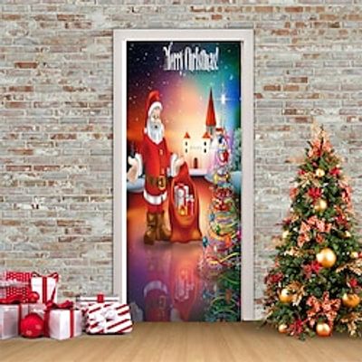 Christmas 3D Stickers Waterproof Door Stickers Xmas Door Mural Peel Self Adhesive Wallpaper PVC Sticker Removable Wall Decal for Home Office Decoration Lightinthebox