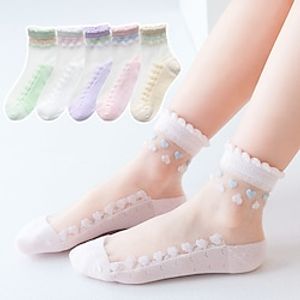 Kids Girls' 5 Pairs Socks White Color Block Lace Spring Summer Cute Casual 3-13 Years Lightinthebox