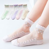 Kids Girls' 5 Pairs Socks White Color Block Lace Spring Summer Cute Casual 3-13 Years Lightinthebox - thumbnail