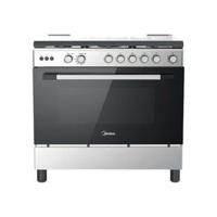 Midea 90x60cm Stainless Steel Freestanding Cooker, Full Gas Cooking Range with Sabaf Italian Burners & Automatic Ignition, Oven Grill Convection & Rotisserie, Cast Iron Pan Support, LME95030FFD-C