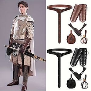 5pcs Medieval Renaissance Belt Set Viking PU Leather Belt  Pouch  Arm Guard  Dagger Cover LARP Halloween Cosplay Costume Props Party Decors Photography Props Stage Performance Accessories miniinthebox