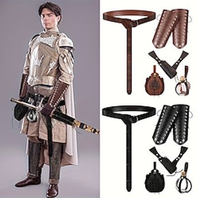 5pcs Medieval Renaissance Belt Set Viking PU Leather Belt  Pouch  Arm Guard  Dagger Cover LARP Halloween Cosplay Costume Props Party Decors Photography Props Stage Performance Accessories miniinthebox