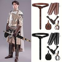 5pcs Medieval Renaissance Belt Set Viking PU Leather Belt  Pouch  Arm Guard  Dagger Cover LARP Halloween Cosplay Costume Props Party Decors Photography Props Stage Performance Accessories miniinthebox - thumbnail
