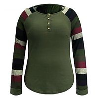 Women's Plus Size Tops Blouse Shirt Striped Button Print Long Sleeve Crewneck Streetwear Daily Going out Polyster Spring Summer Black Wine Lightinthebox - thumbnail