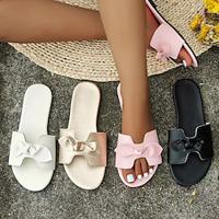 Women's Slippers Outdoor Slippers Daily Bowknot Flat Heel Open Toe Casual Faux Leather Loafer Black White Pink Lightinthebox