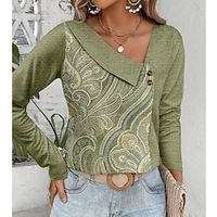 Women's Blouse Red Blue Green Graphic Button Print Long Sleeve Casual Fashion V Neck Regular Fit Spring   Fall Lightinthebox - thumbnail
