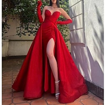 A-Line Evening Gown Elegant Dress Formal Masquerade Court Train Sleeveless Strapless Satin with Slit Overskirt 2023 Lightinthebox