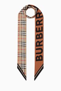 Skinny Scarf in Logo & Vintage Check Silk