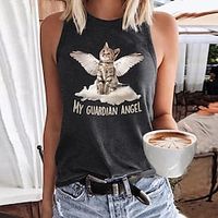 Women's Tank Top Red Blue Dark Gray Cat Print Sleeveless Casual Streetwear Round Neck Regular 3D Cat S miniinthebox - thumbnail