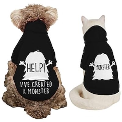Dog Hoodie With Letter Print Text memes help monster Dog Sweaters for Large Dogs Dog Sweater Solid Soft Brushed Fleece Dog Clothes Dog Hoodie Sweatshirt with Pocket Lightinthebox