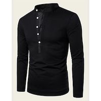 Men's Polo Shirt Button Up Polos Casual Sports Stand Collar Long Sleeve Fashion Basic Plain Button Spring   Fall Regular Fit Black White Polo Shirt Lightinthebox - thumbnail