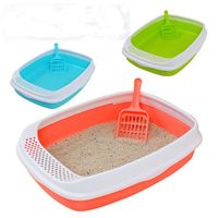 3 Colors Cat Litter Box Set Pet Toilet with Shield Scoop Clumping Litter Open Top