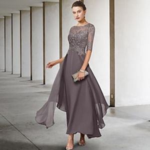 Two Piece Jewel Neck Knee Length Polyester Half Sleeve Plus Size Mother of the Bride Dress with Beading  Lace 2020 Lightinthebox
