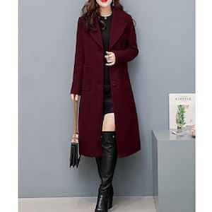 Women's Coat Daily Winter Fall Maxi Coat Simple Casual Jacket Long Sleeve Black Wine Army Green miniinthebox