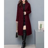 Women's Coat Daily Winter Fall Maxi Coat Simple Casual Jacket Long Sleeve Black Wine Army Green miniinthebox - thumbnail
