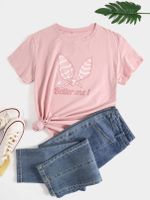 BASICS Plus Size Crew Neck Graphic Letter Short Sleeves Tee - thumbnail