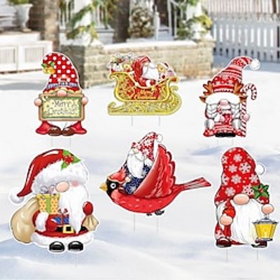 1PC Christmas Yard Signage Santa Claus Cardinals Sled Garden Logo Christmas Decoration Hollow Board printing Waterproof Outdoor Christmas Decorations Lightinthebox