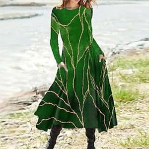 Women's Casual Dress Swing Dress Midi Dress Green Blue Royal Blue Long Sleeve Floral Pocket Winter Fall Autumn Winter Dress Fall Dress 2022 S M L XL XXL 3XL Lightinthebox