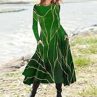 Women's Casual Dress Swing Dress Midi Dress Green Blue Royal Blue Long Sleeve Floral Pocket Winter Fall Autumn Winter Dress Fall Dress 2022 S M L XL XXL 3XL Lightinthebox - thumbnail