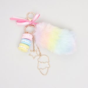 Metallic Keychain with Rainbow and Pom Pom Charms