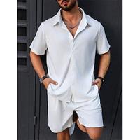 Men's 2 Piece Shirt Set Summer Set Button Up Shirt Casual Shirt White Short Sleeve Plain Collar Daily Vacation Clothing Apparel Fashion Casual Comfortable Lightinthebox