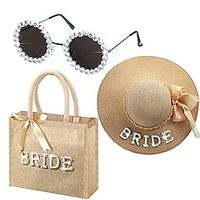 Single Party Beach Big Eaf Straw Hat Women's Straw Hat Bride Party Bride Tobe Glasses Linen Bag Set Lightinthebox - thumbnail