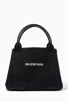 Navy Small Cabas in Cotton Canvas & Smooth Calfskin Navy Small Cabas in Cotton Canvas & Smooth Calfskin