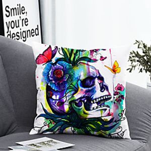 1 Pc Polyester Pillow Cover Colourful Skull head  Geometric 3D Simple Square Zipper Traditional Classic Lightinthebox