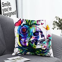 1 Pc Polyester Pillow Cover Colourful Skull head  Geometric 3D Simple Square Zipper Traditional Classic Lightinthebox - thumbnail