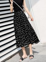 Half skirt black high waist A-line thin one step long skirt spring and summer chiffon polka dot mid-length skirt female