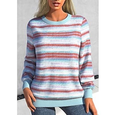 Women's Sweatshirt Pullover Active Sportswear Red Striped Casual Sports Round Neck Long Sleeve Top Micro-elastic Fall  Winter Lightinthebox