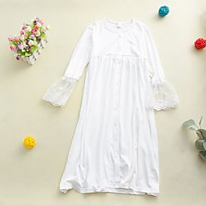 Kids Little Girls' Dress Solid Colored Lace Trims White Knee-length Long Sleeve Active Dresses Summer Regular Fit 2-12 Years Lightinthebox