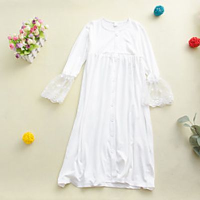 Kids Little Girls' Dress Solid Colored Lace Trims White Knee-length Long Sleeve Active Dresses Summer Regular Fit 2-12 Years Lightinthebox