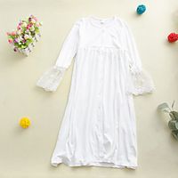 Kids Little Girls' Dress Solid Colored Lace Trims White Knee-length Long Sleeve Active Dresses Summer Regular Fit 2-12 Years Lightinthebox - thumbnail