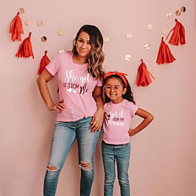 Mommy and Me Valentines T shirt Tops Heart Letter Causal Print Pink Short Sleeve Daily Matching Outfits  Summer  Cute Lightinthebox