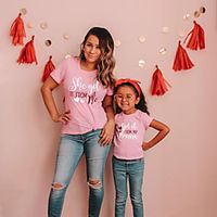 Mommy and Me Valentines T shirt Tops Heart Letter Causal Print Pink Short Sleeve Daily Matching Outfits  Summer  Cute Lightinthebox - thumbnail