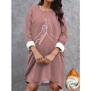 Women's Sweatshirt Dress Casual Dress Mini Dress Sherpa Fleece Lined Warm Outdoor Vacation Going out Crew Neck Print Cat Regular Fit Black Dark Pink Gray S M L XL XXL Lightinthebox