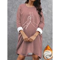 Women's Sweatshirt Dress Casual Dress Mini Dress Sherpa Fleece Lined Warm Outdoor Vacation Going out Crew Neck Print Cat Regular Fit Black Dark Pink Gray S M L XL XXL Lightinthebox - thumbnail