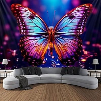 Blacklight Tapestry UV Reactive Glow in the Dark Crystal Butterfly Trippy Misty Nature Landscape Hanging Tapestry Wall Art Mural for Living Room Bedroom Lightinthebox